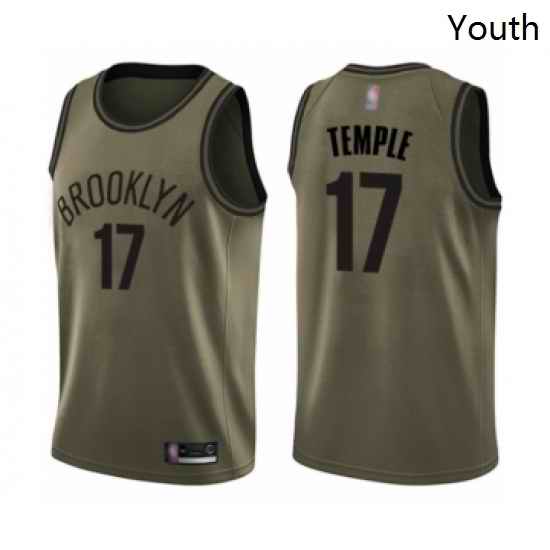 Youth Brooklyn Nets 17 Garrett Temple Swingman Green Salute to Service Basketball Jersey